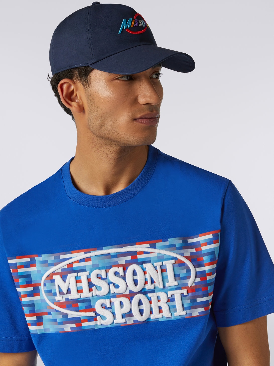 Chapeau avec visière en coton et imprimé logo multicolore, Bleu - 8051575776946 - 3