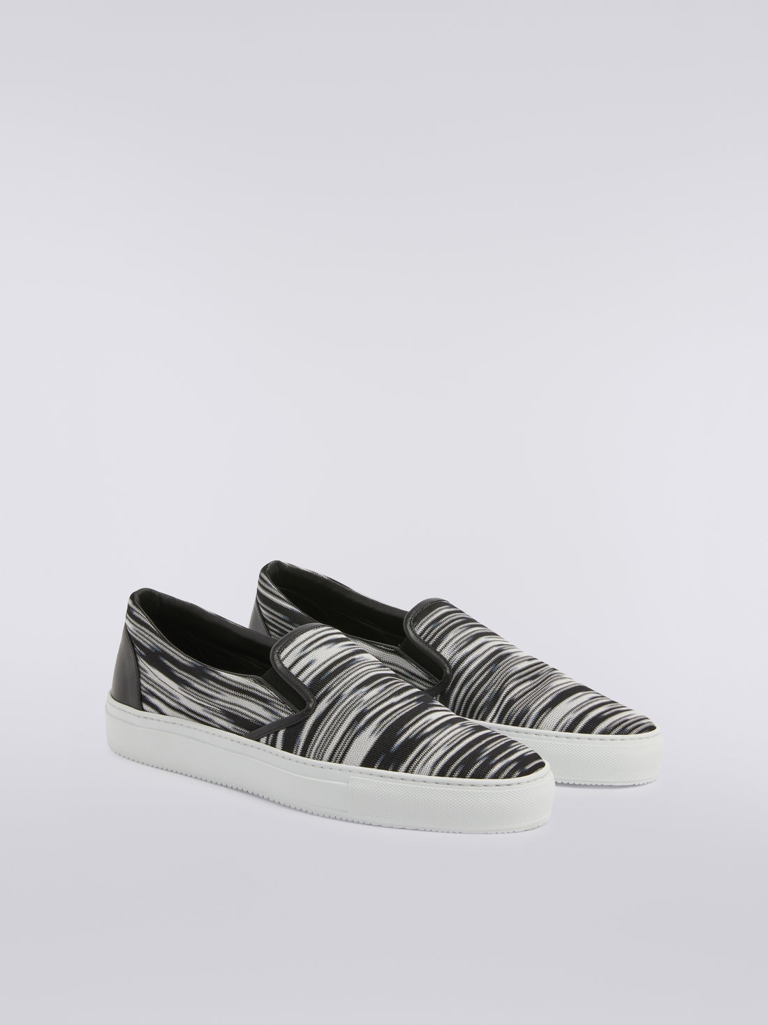 Slip-on trainers with slub fabric upper, White, Black & Grey - OS23SY00BR00KHS91D7 - 1