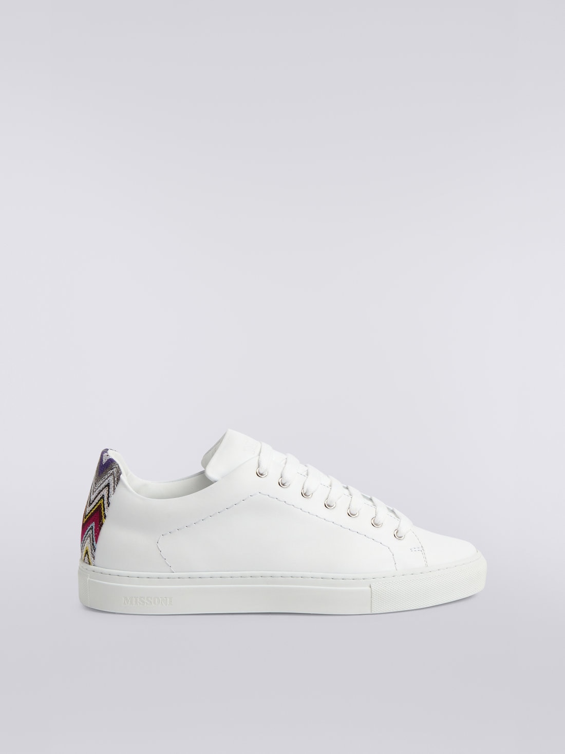 Sneakers in pelle con dettagli in maglia chevron, Bianco  - OS23SY02BL007USM8MU - 0