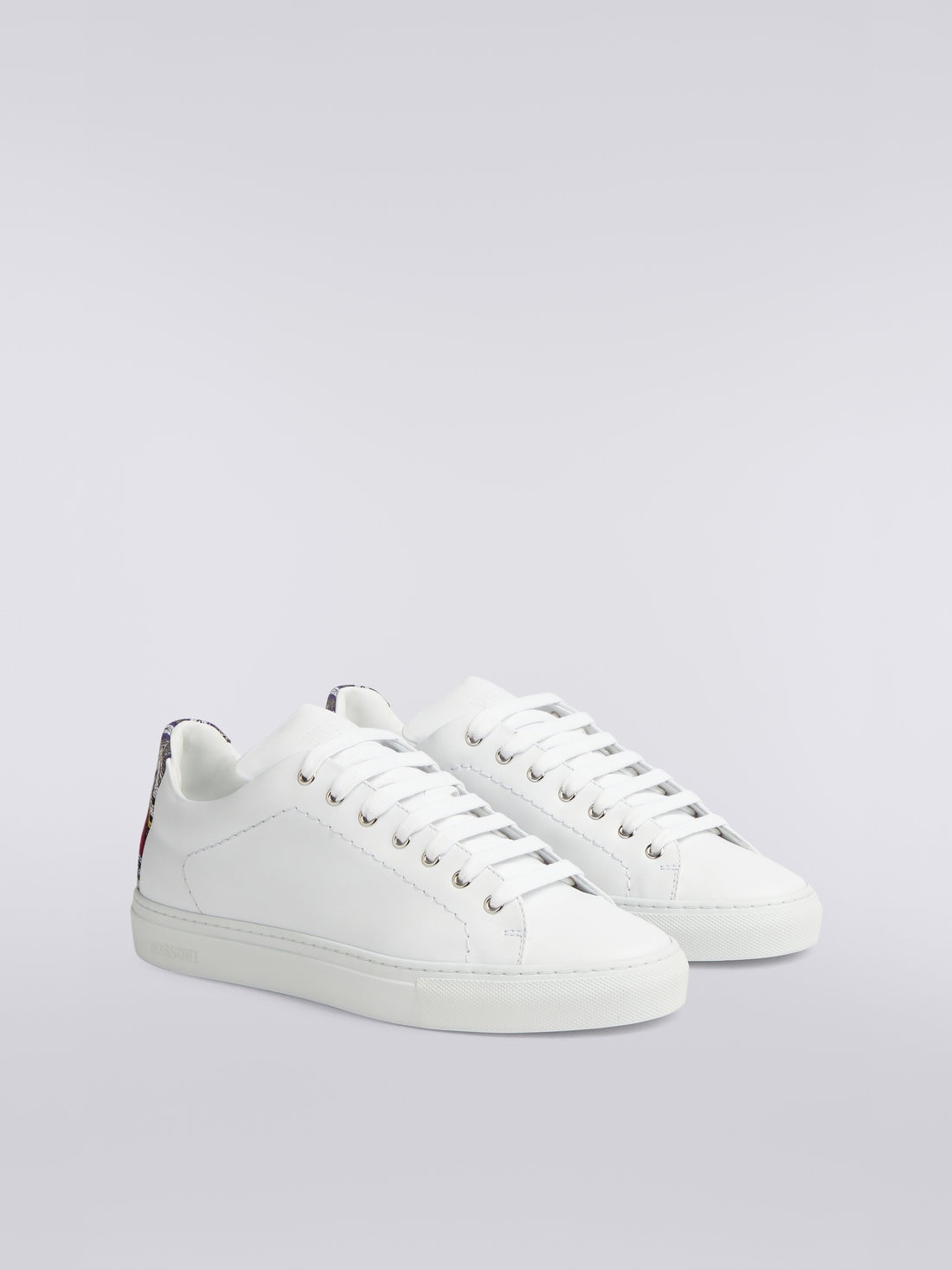 Leather trainers with chevron knit details, White  - OS23SY02BL007USM8MU - 1
