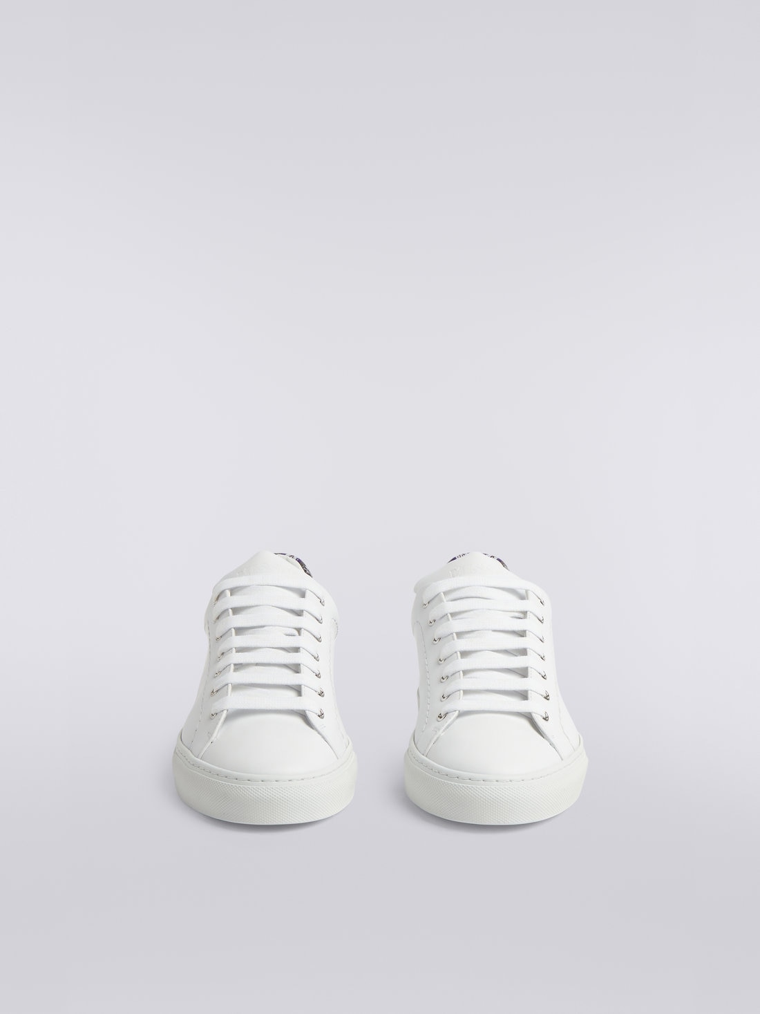 Leather trainers with chevron knit details, White  - OS23SY02BL007USM8MU - 2