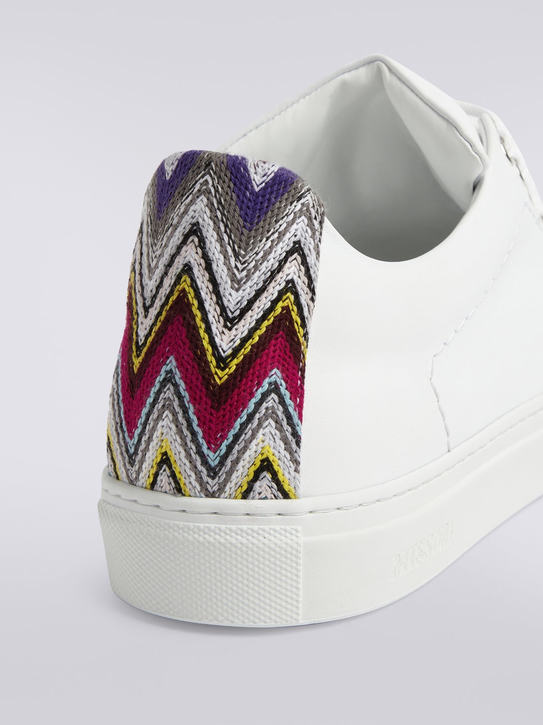 Leather trainers with chevron knit details, White  - OS23SY02BL007USM8MU - 3
