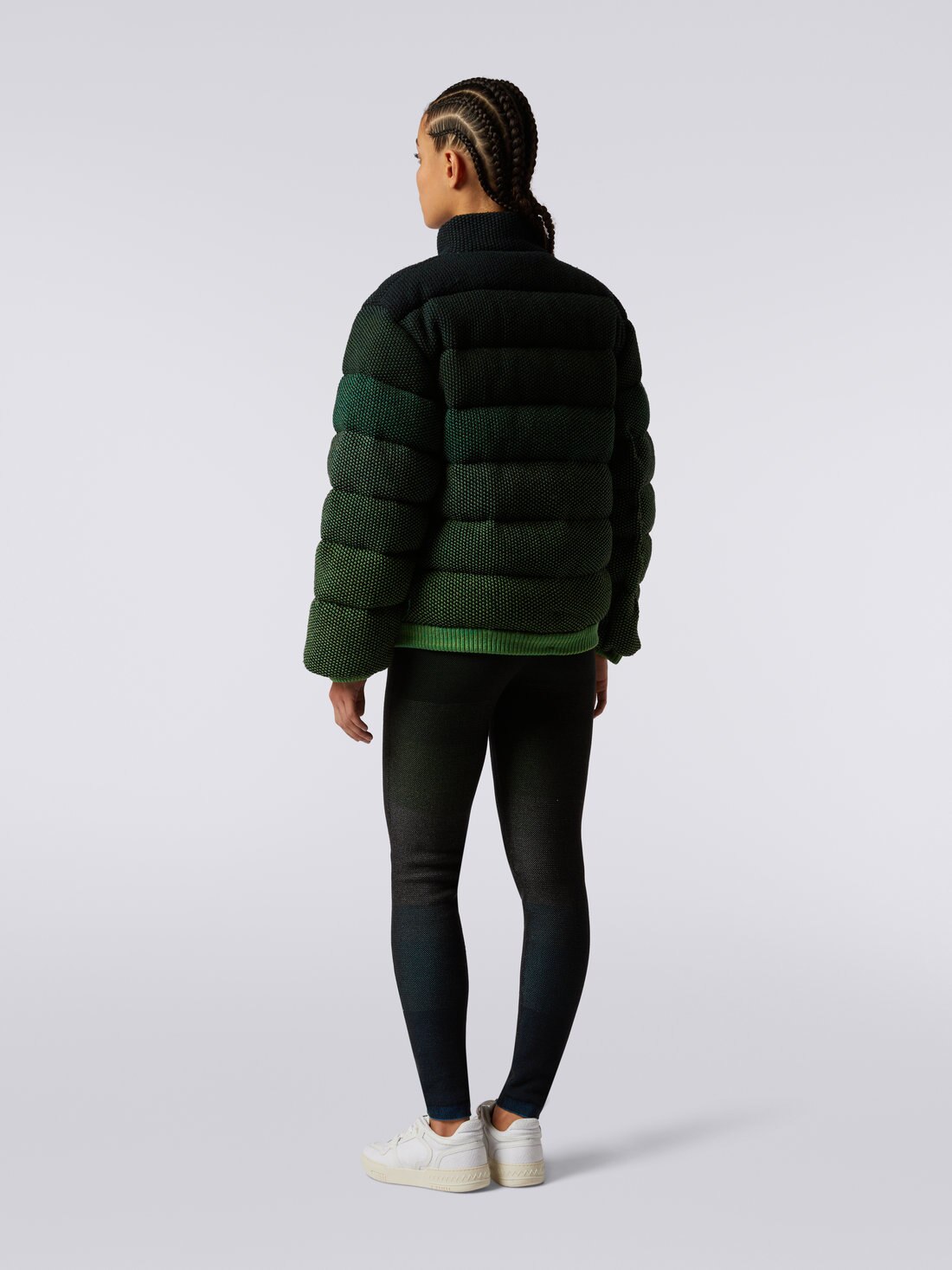 Cropped jacket in dégradé padded cotton blend, Green  - 2
