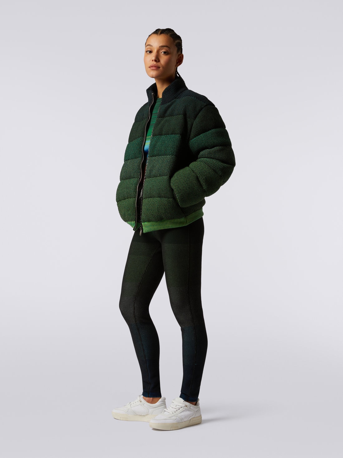 Cropped jacket in dégradé padded cotton blend, Green - 3