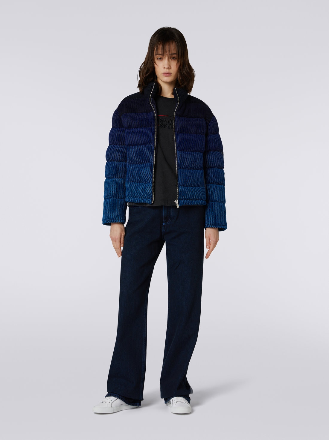Cropped jacket in dégradé padded cotton blend, Black & Blue - SS23WC02BK027RS72BS - 1