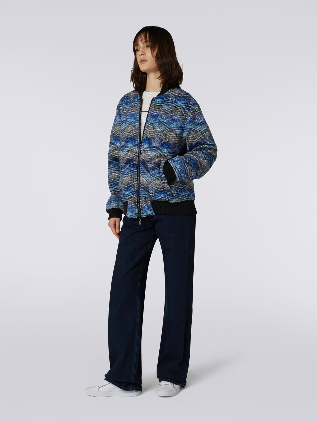 Wool blend chevron bomber jacket, Blue - 8051575925702 - 2