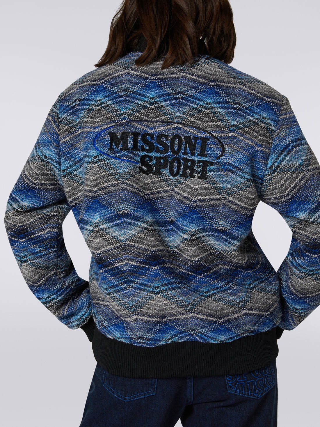 Wool blend chevron bomber jacket, Blue - 8051575925702 - 4