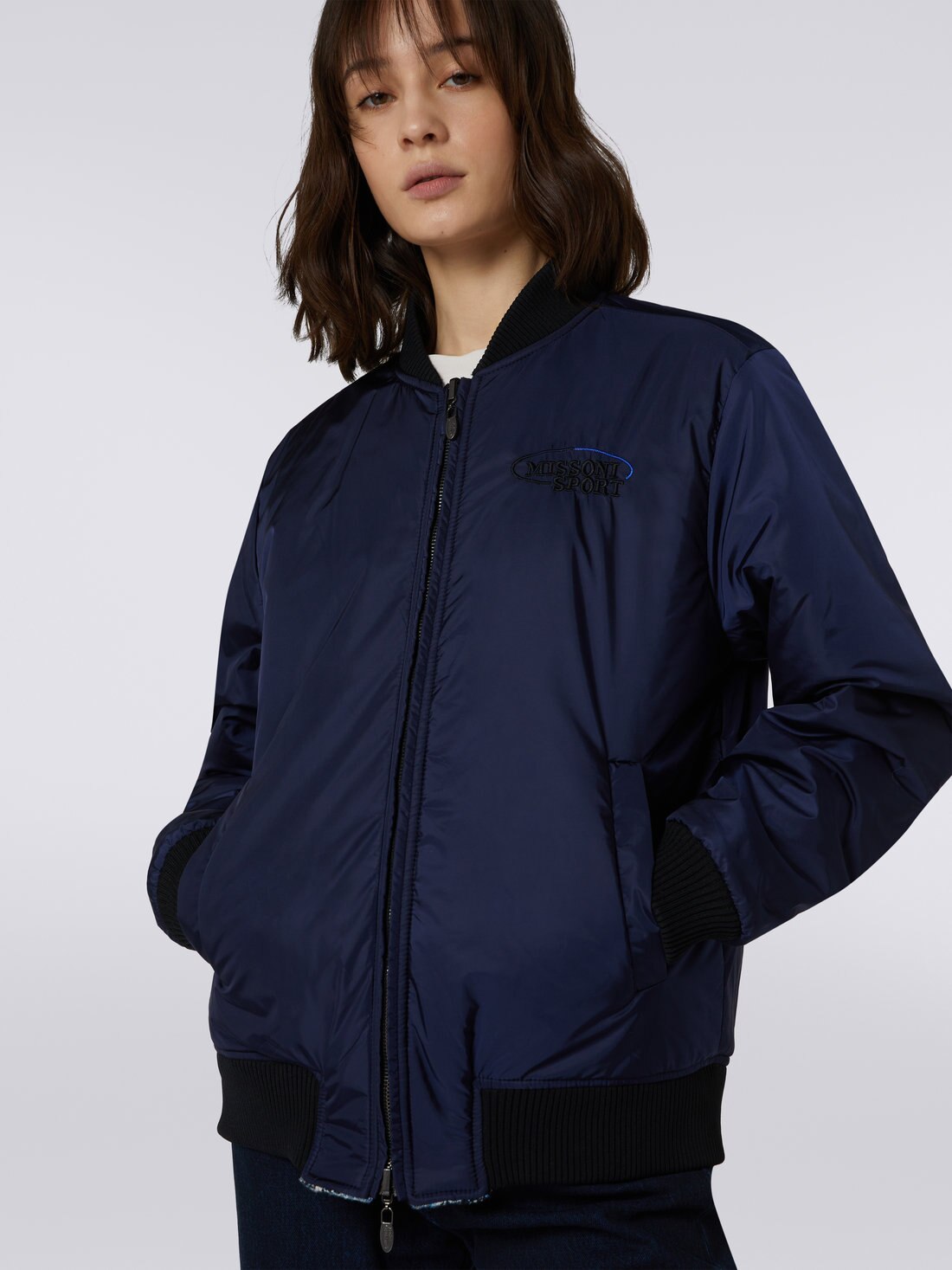 Wool blend chevron bomber jacket, Blue - 8051575925702 - 5