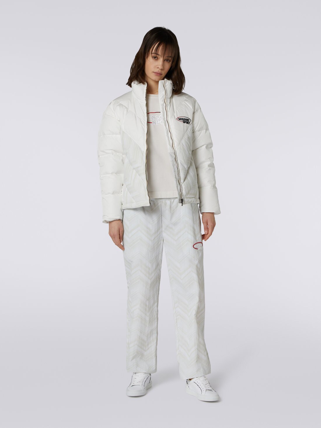 Quilted jacket with chevron inserts and logo, White  - SS23WC08BW00OWS0197 - 1