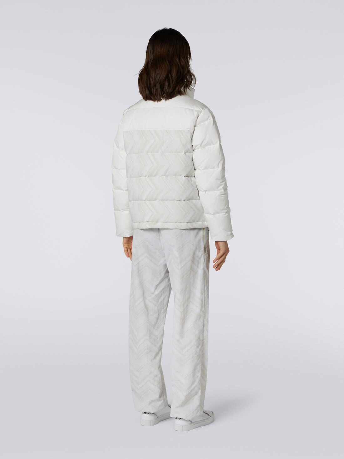 Quilted jacket with chevron inserts and logo, White  - 3