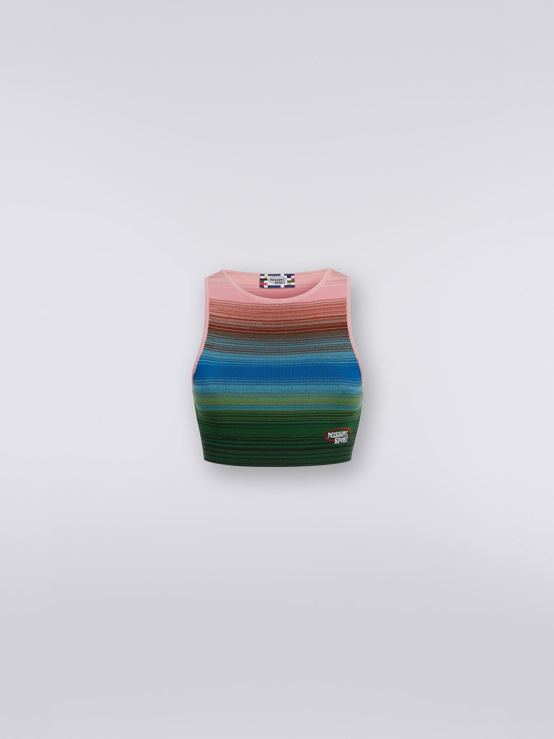 Crop top senza maniche in cotone e viscosa a righe, Multicolore  - 8051575914928 - 0