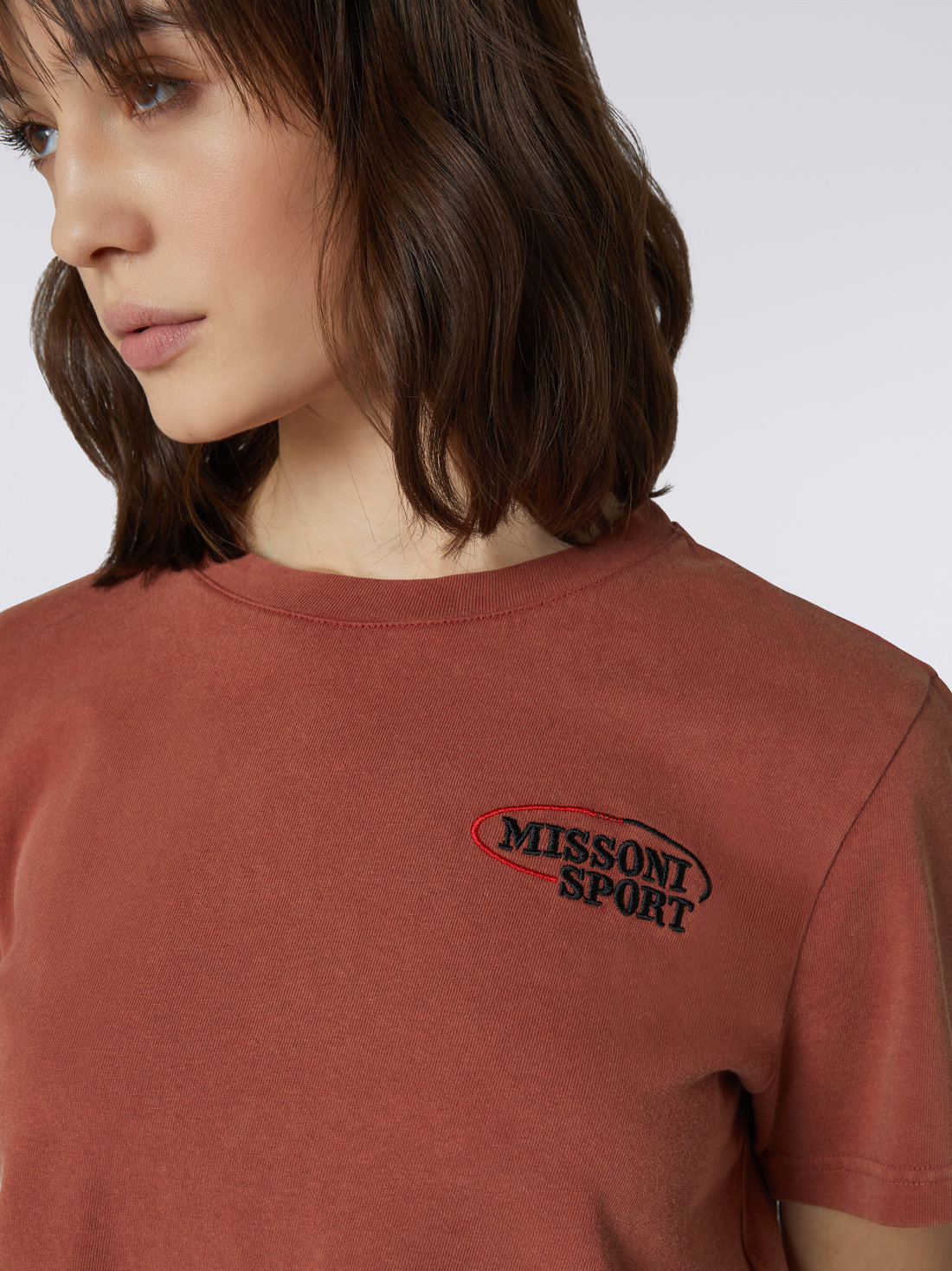 T-shirt raccourci en jersey de coton avec logo brodé, Rouille - SS23WL00BJ00GYS80B7 - 4