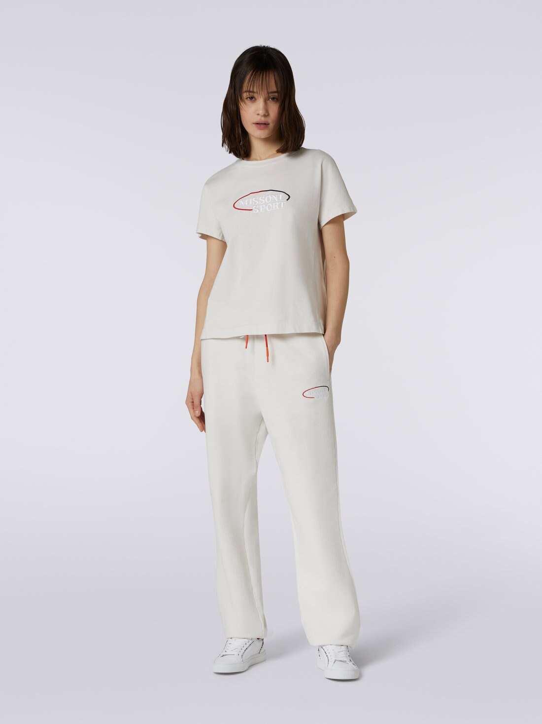T-shirt en jersey de coton avec logo brodé, Blanc  - SS23WL01BJ00GYS0195 - 1