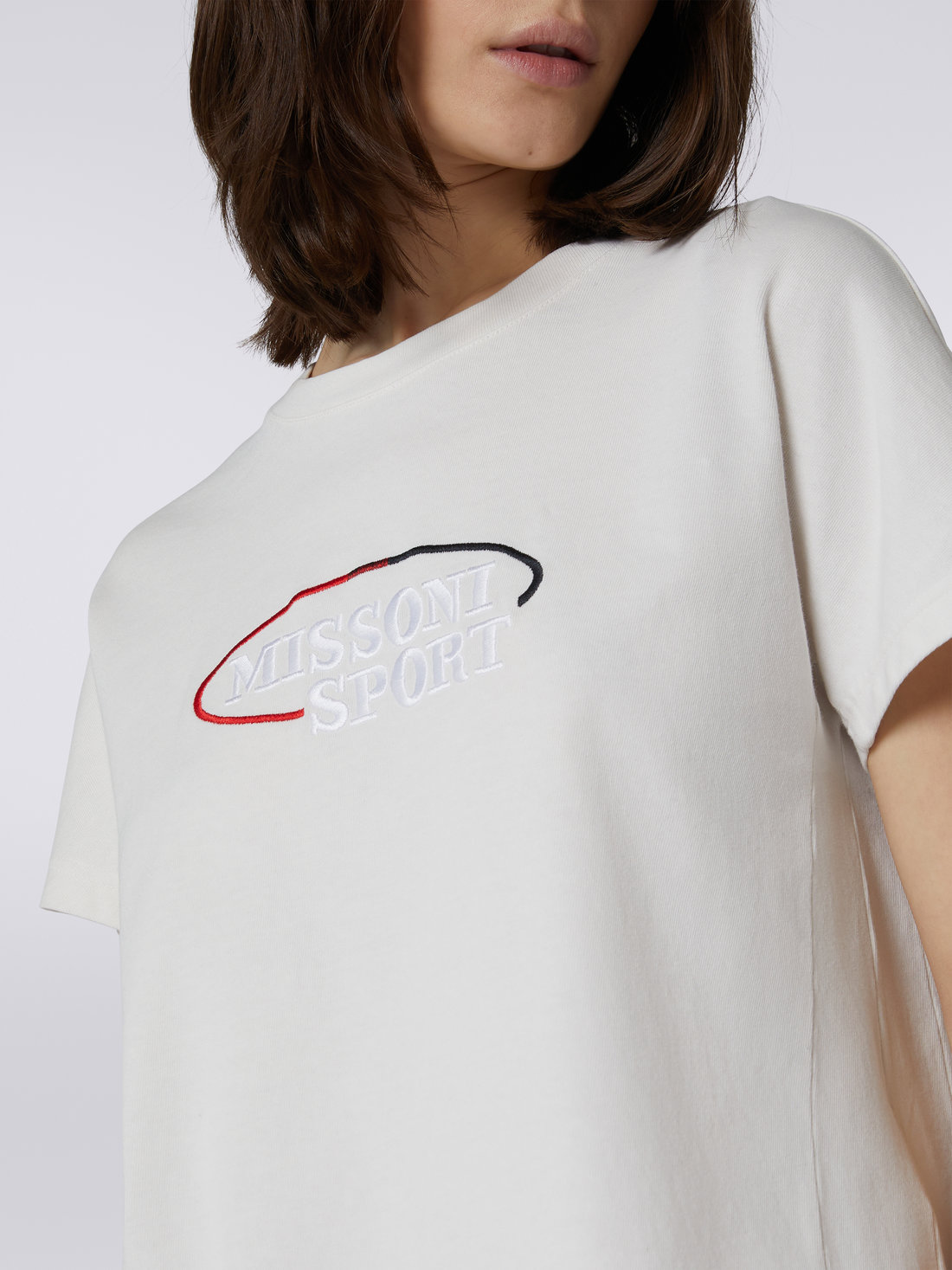 T-shirt en jersey de coton avec logo brodé, Blanc  - 4