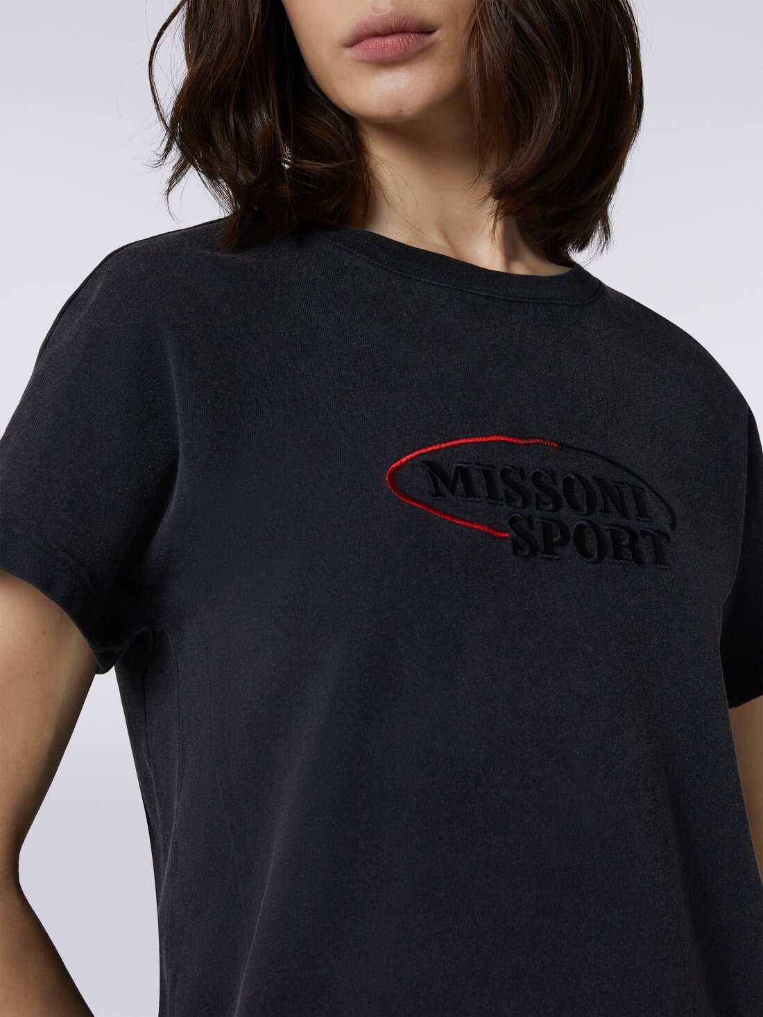 T-shirt en jersey de coton avec logo brodé, Gris - SS23WL01BJ00GYS91GW - 4