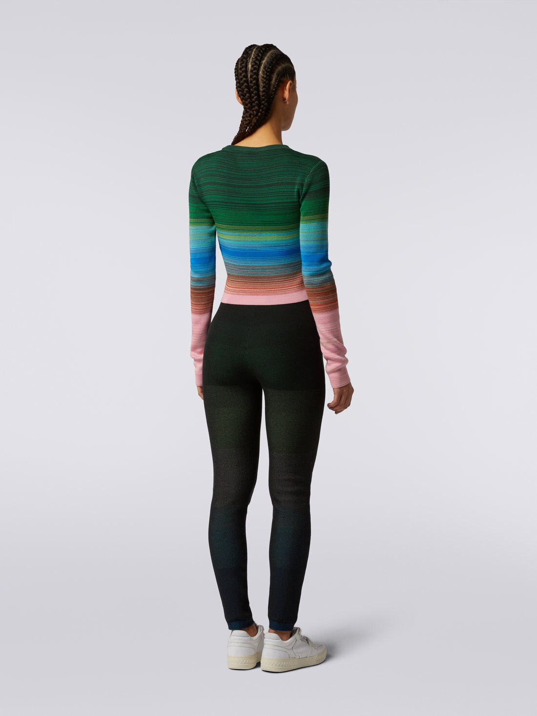 Long-sleeved crew-neck jumper in striped cotton and  viscose, Multicoloured  - 3