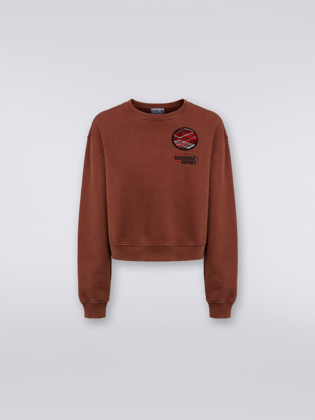 Cotton crew-neck sweatshirt with knitted insert and logo , Rust - SS23WW00BJ00H0S80B7 - 0