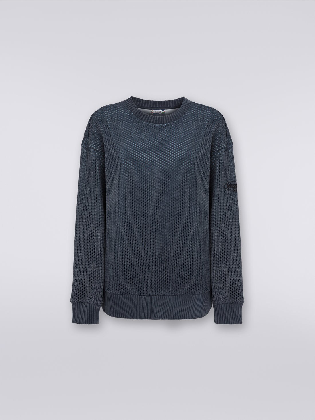 Cotton mesh crew-neck sweatshirt with logo , Navy Blue  - 0