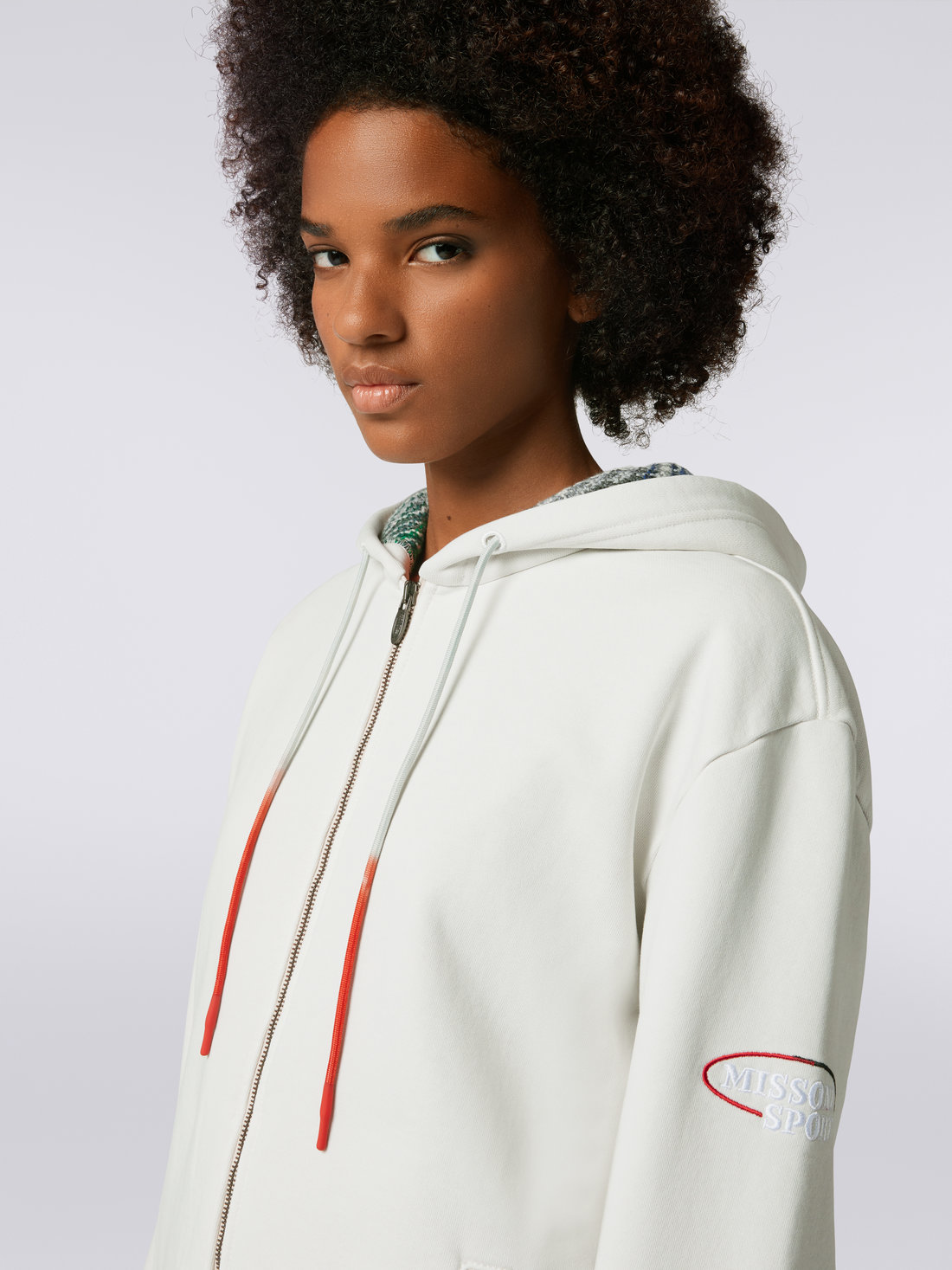 Cotton hoodie with knitted insert White Missoni