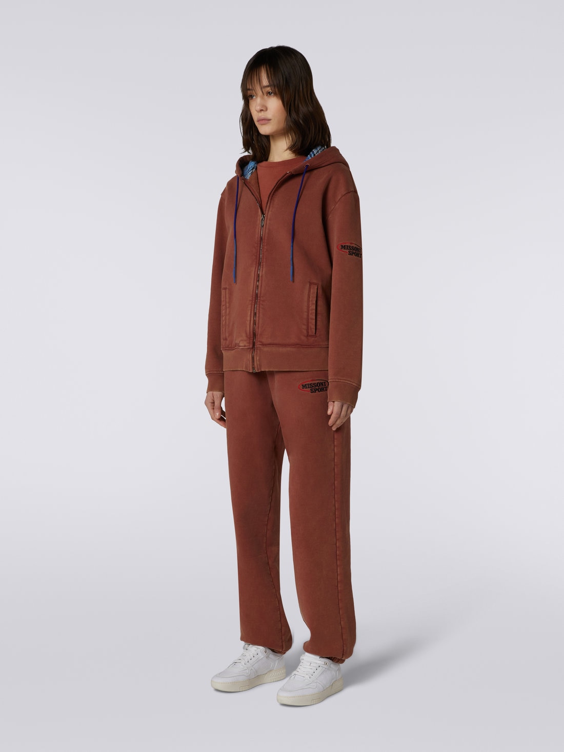 Cotton hoodie with knitted insert, Rust - SS23WW02BJ00H0S80B7 - 2