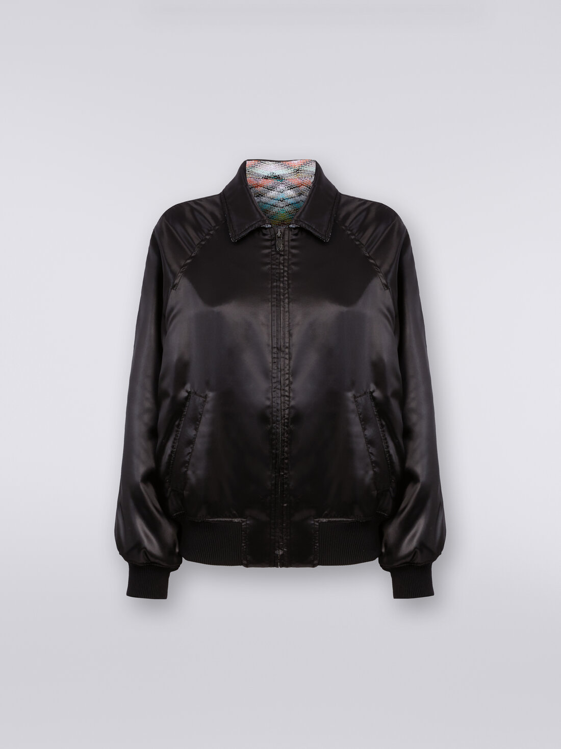 Reversible bomber jacket in satin knit with lurex, Black    - SS24SC01BW00R7S91J4 - 0