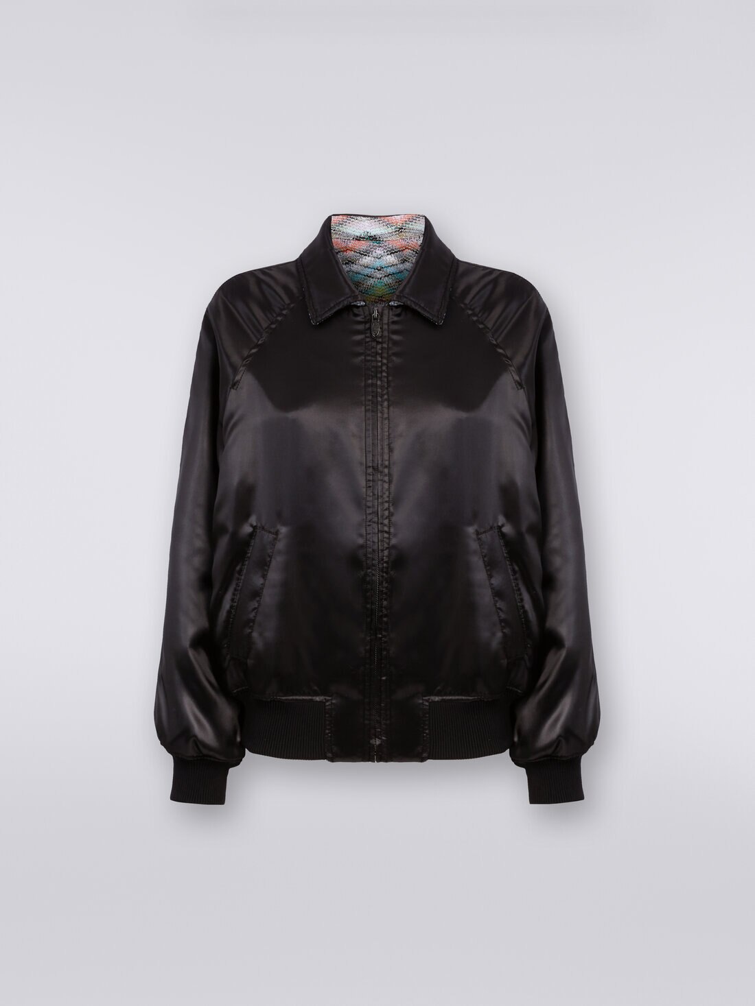 Bomber réversible en soie et en mailles avec lurex, Noir    - SS24SC01BW00R7S91J4 - 0