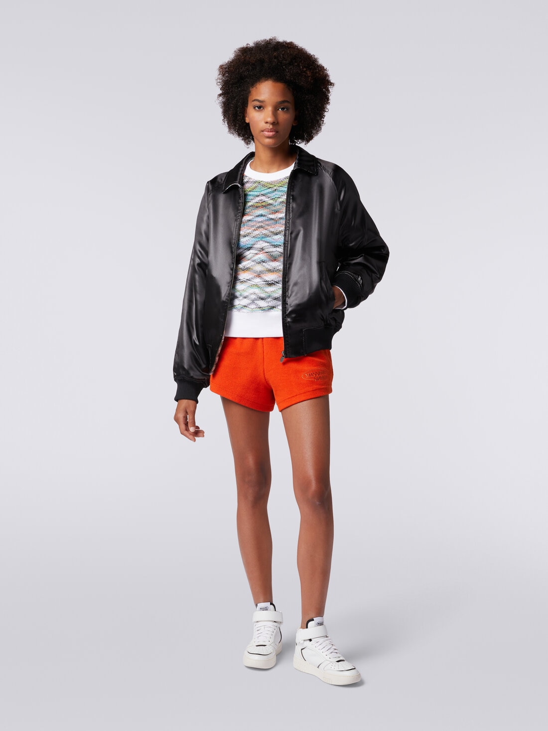 Bomber réversible en soie et en mailles avec lurex, Noir    - SS24SC01BW00R7S91J4 - 1