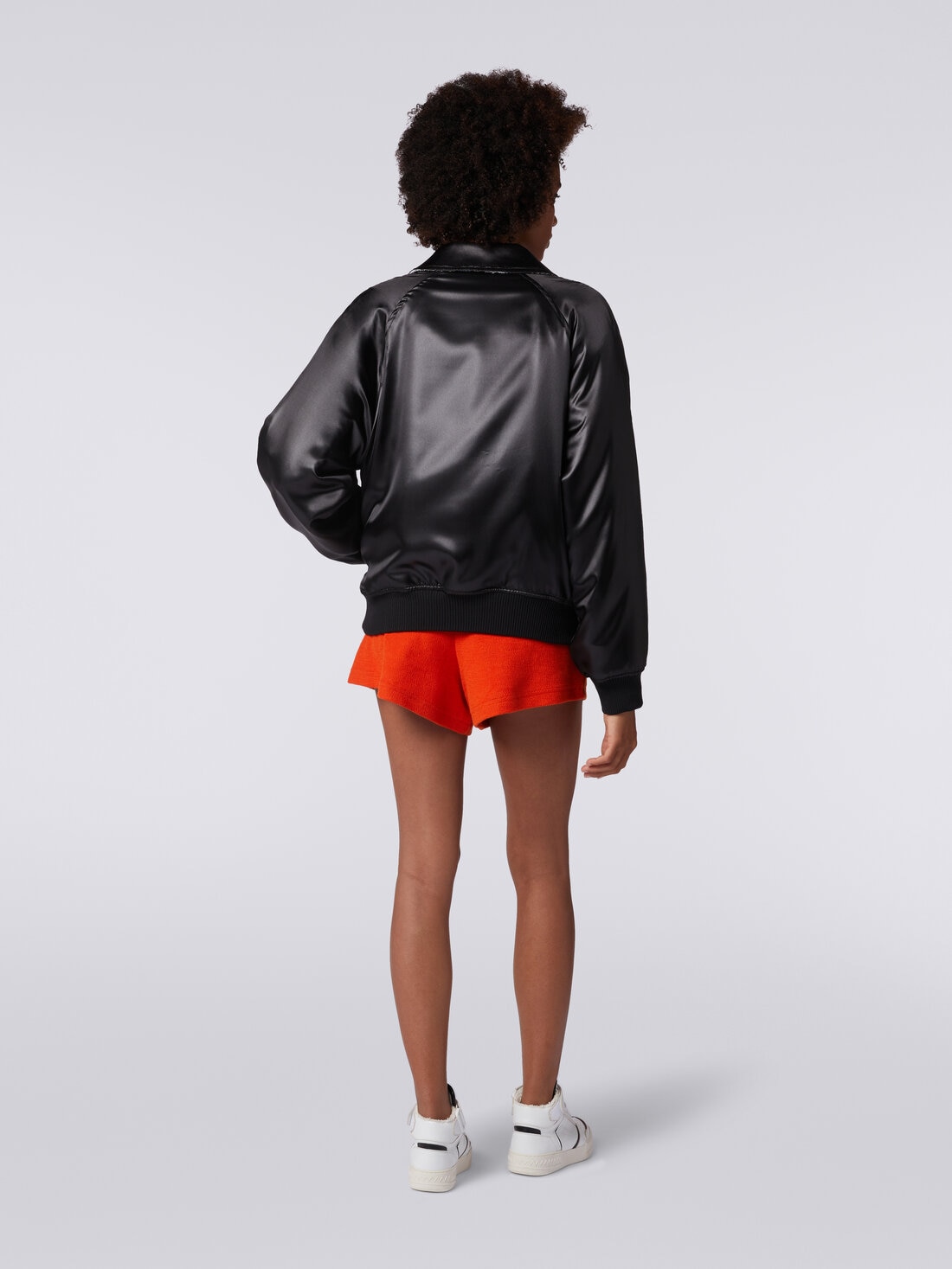 Reversible bomber jacket in satin knit with lurex, Black    - SS24SC01BW00R7S91J4 - 3