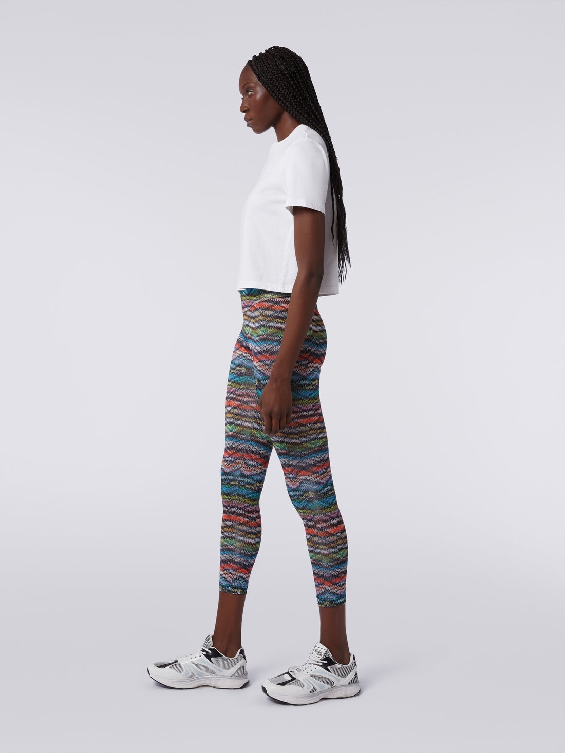 Leggings in zigzag print stretch fabric, Multicoloured  - SS24SI07BJ00IWSM9AA - 2