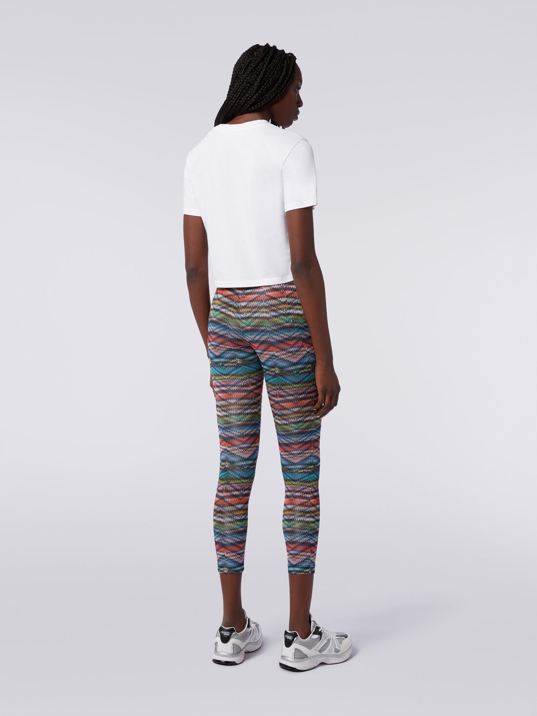 Leggings in zigzag print stretch fabric, Multicoloured  - SS24SI07BJ00IWSM9AA - 3