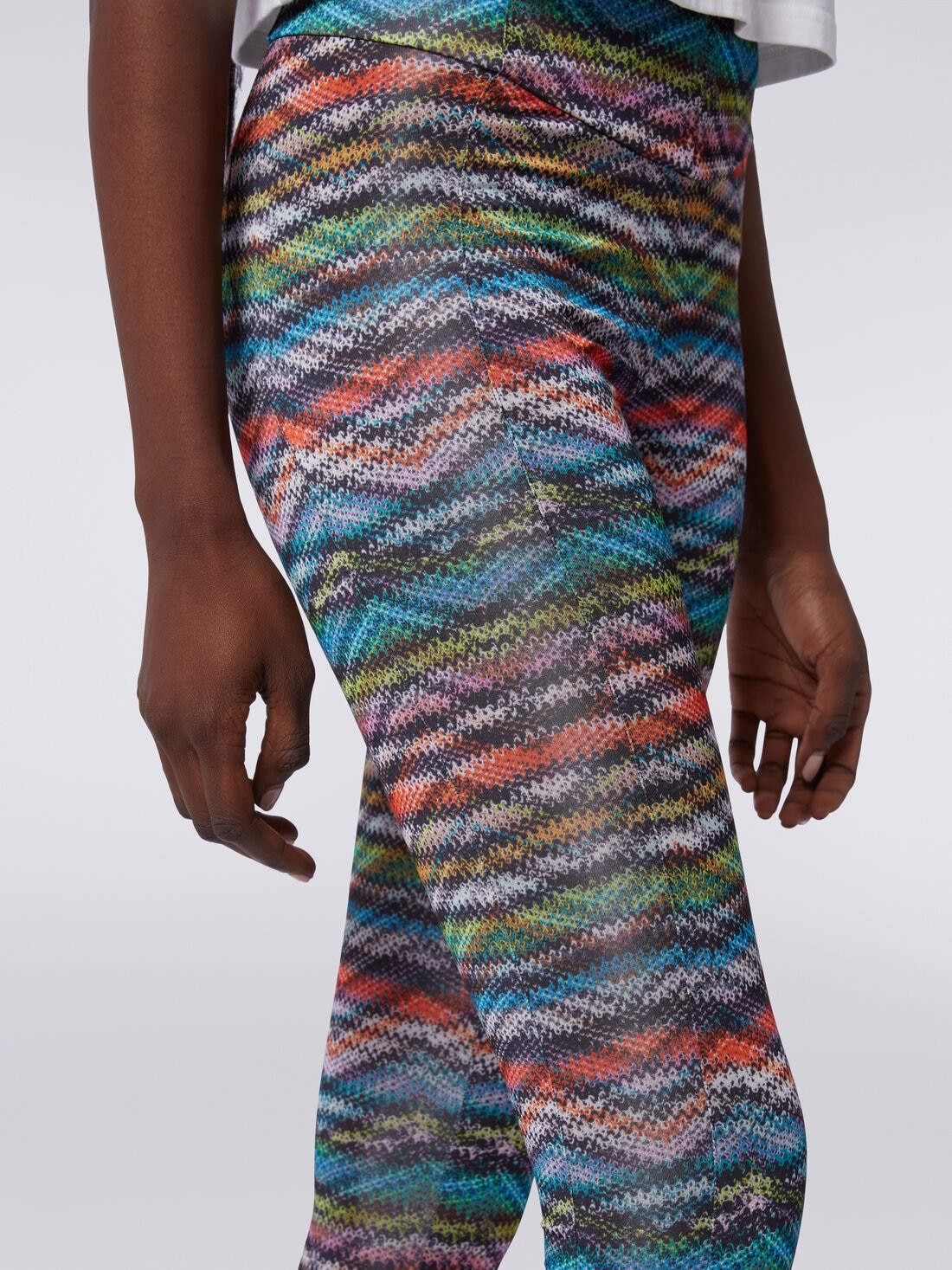 Leggings in zigzag print stretch fabric, Multicoloured  - SS24SI07BJ00IWSM9AA - 4