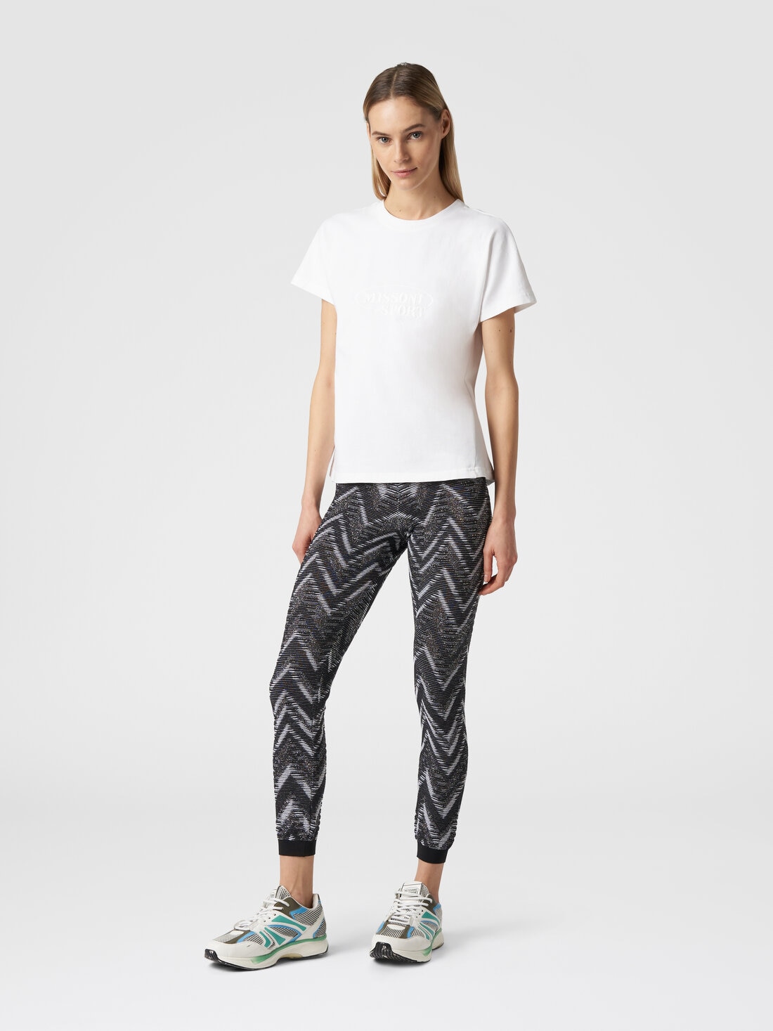 Leggings in knit with lurex and logo, Black & White - SS24SI0ABK034CS91J9 - 1