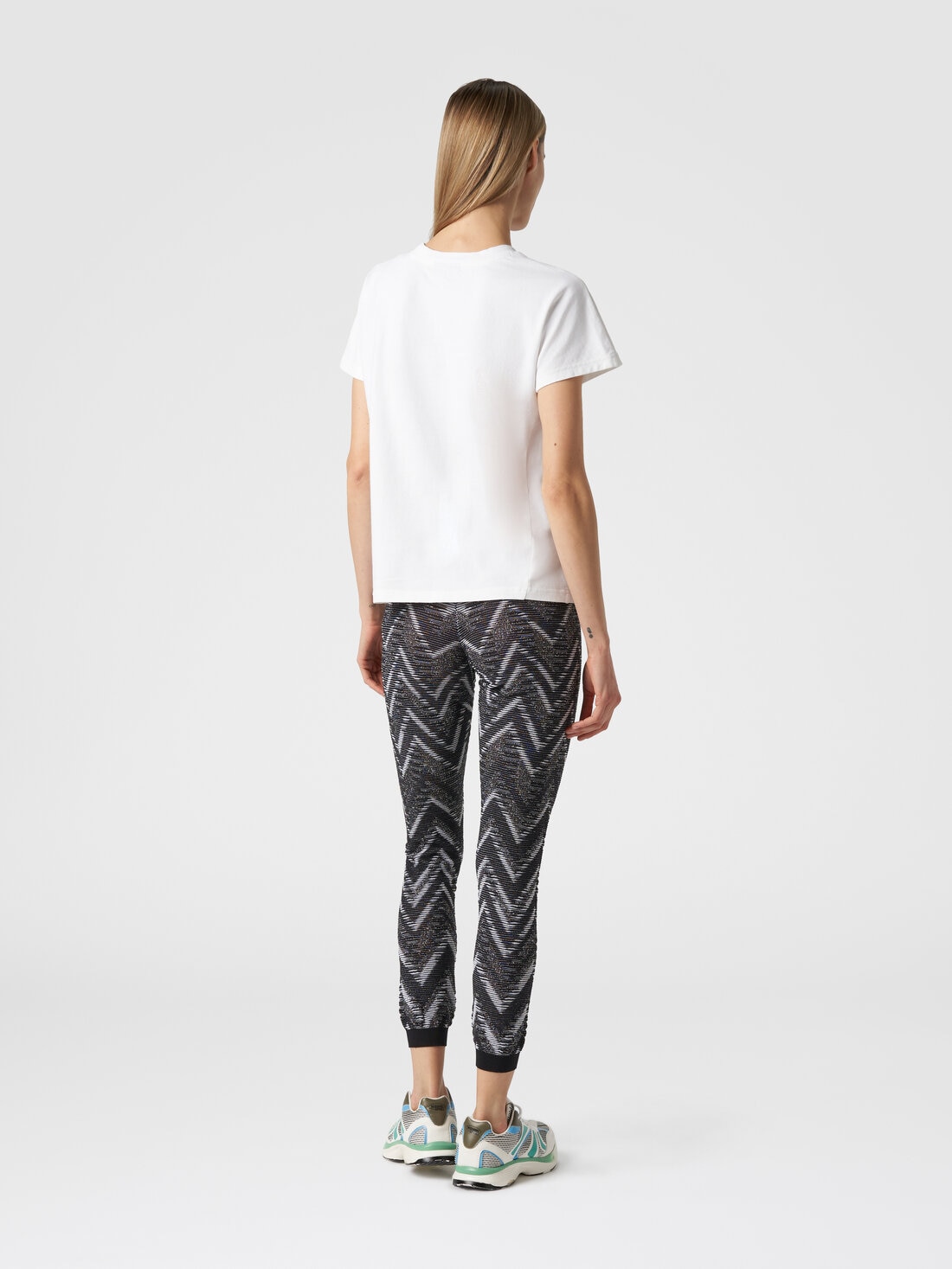 Leggings in maglia con lurex e logo, Bianco & Nero - SS24SI0ABK034CS91J9 - 2