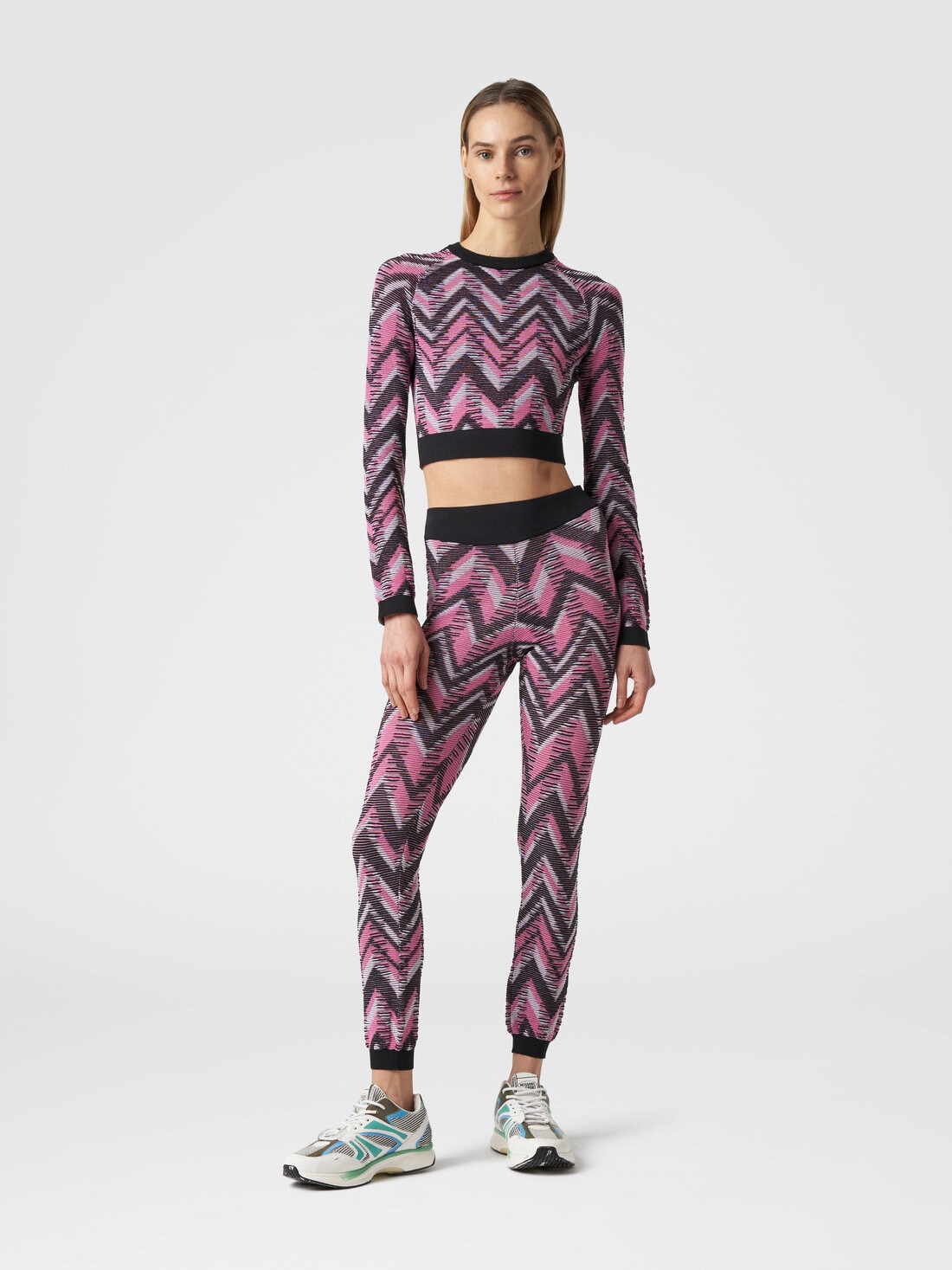 Legging en maille à chevrons avec logo, Multicolore  - SS24SI0ABK035YSM9BD - 1