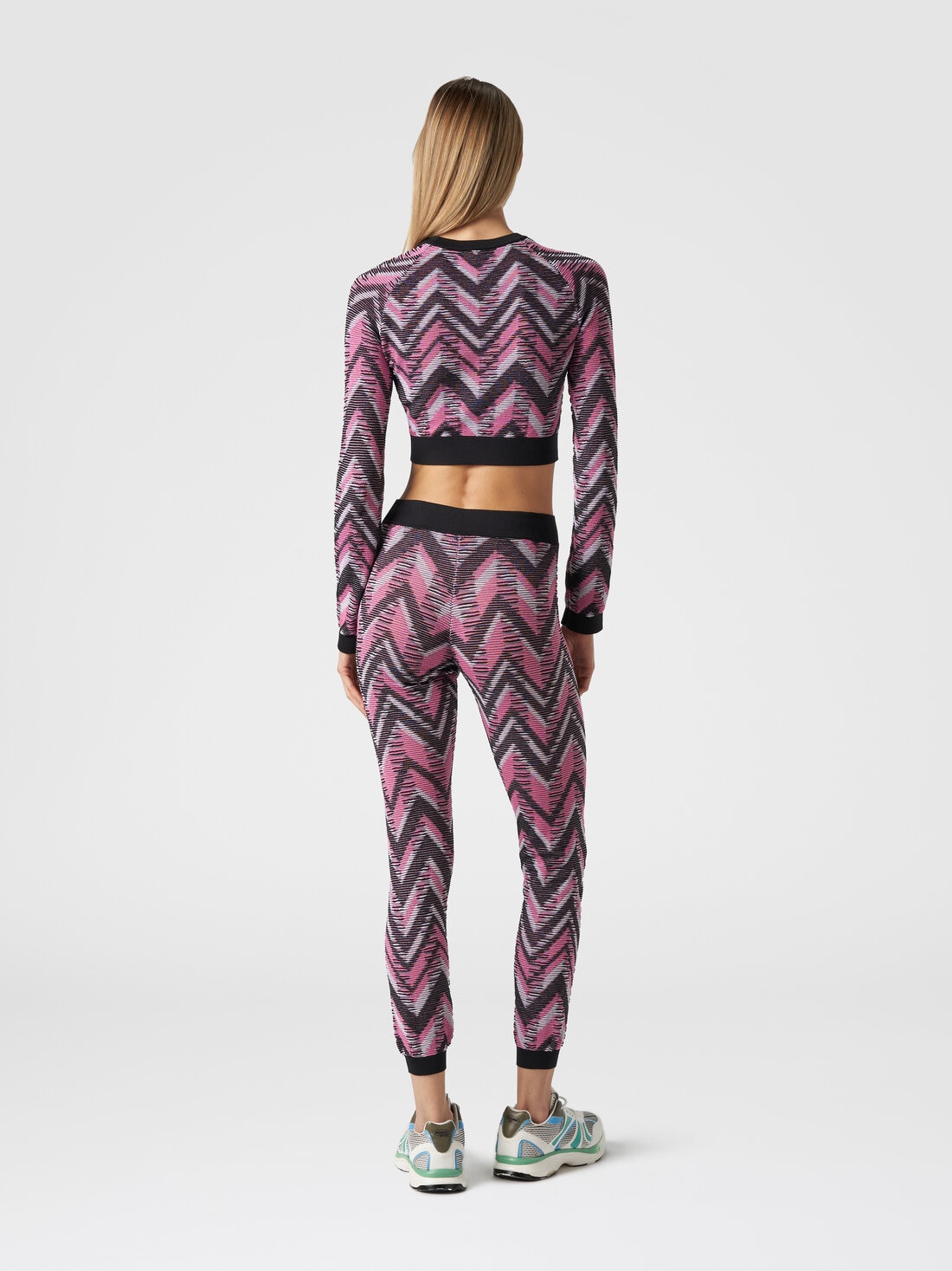 Leggings in maglia chevron con logo, Multicolore  - SS24SI0ABK035YSM9BD - 2