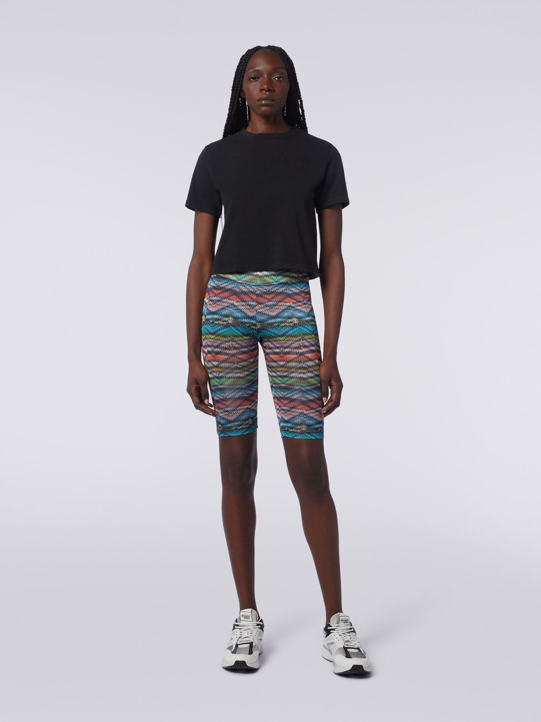Shorts aus elastischem, bedrucktem Nylon, Mehrfarbig  - SS24SI0EBJ00IWSM9AA - 1