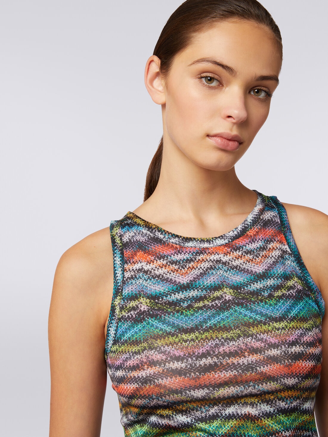 Top in printed stretch nylon, Multicoloured  - SS24SK05BJ00IWSM9AA - 4
