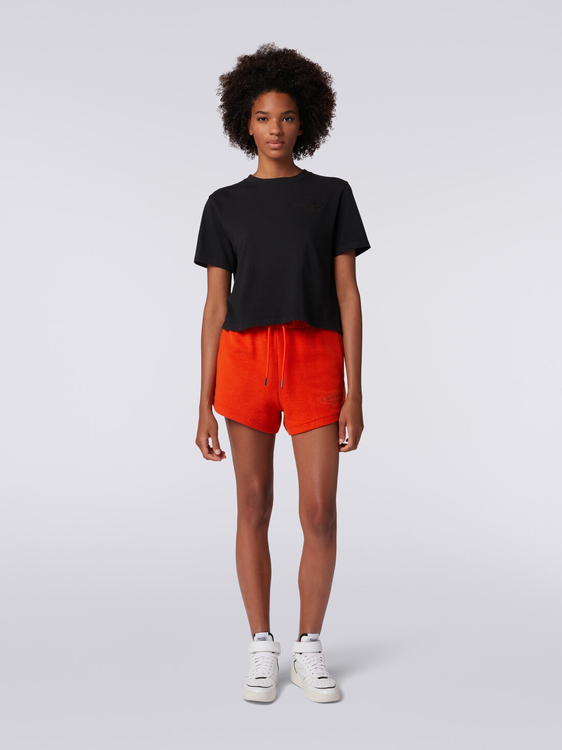 Crew-neck crop T-shirt in cotton with logo, Black    - SS24SL00BJ00GYS91J4 - 1