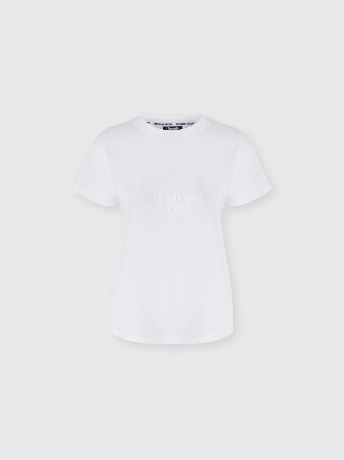 T-shirt à col rond en coton avec logo, Blanc  - SS24SL01BJ00GYS01BL - 0