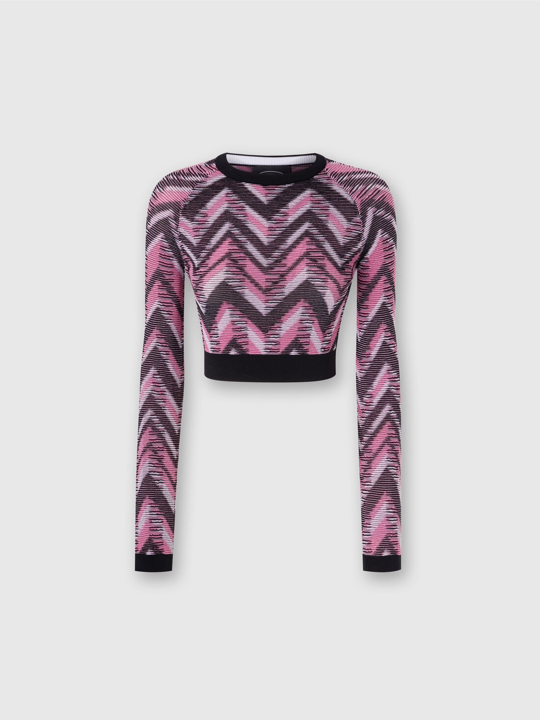 Long-sleeved crop top in chevron knit with logo, Multicoloured  - SS24SN03BK035YSM9BD - 0