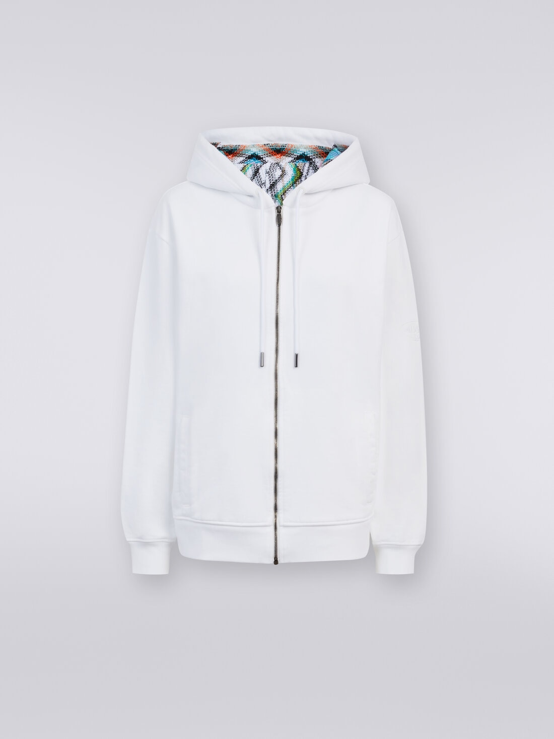 Cardigan in cotton fleece with knitted lined hood, White  - SS24SW00BJ00H0S01BL - 0