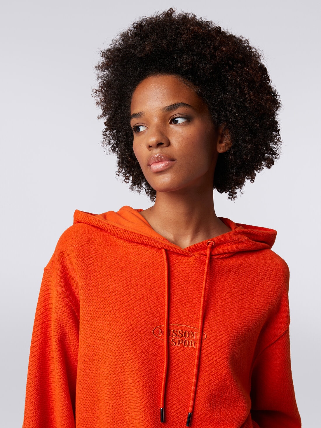 Crop brushed fleece sweatshirt with hood and logo, Orange - SS24SW01BJ00IJS207S - 4