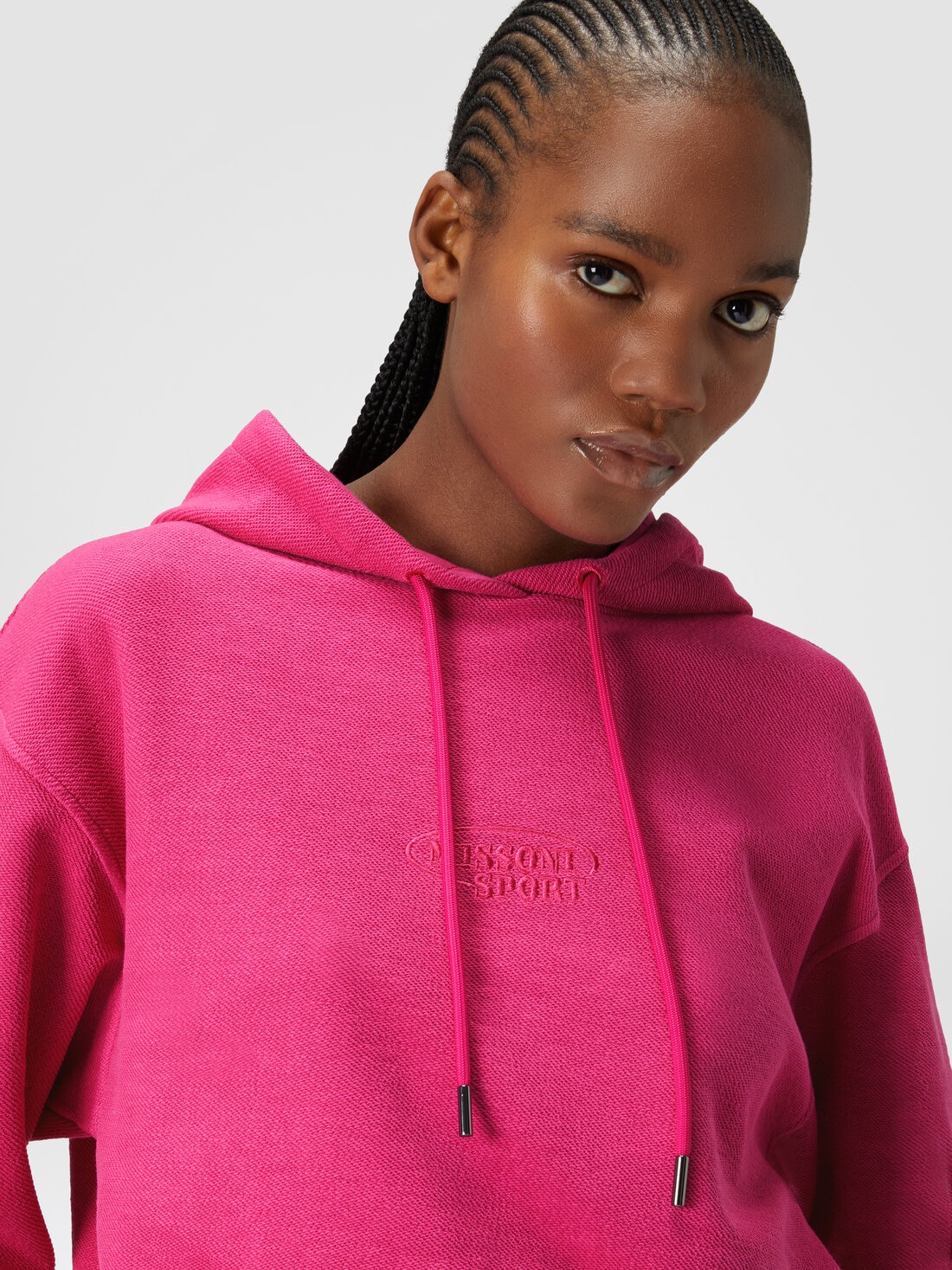 Sweat brossé court avec capuche et logo, Rouge  - SS24SW01BJ00IJS30CZ - 4