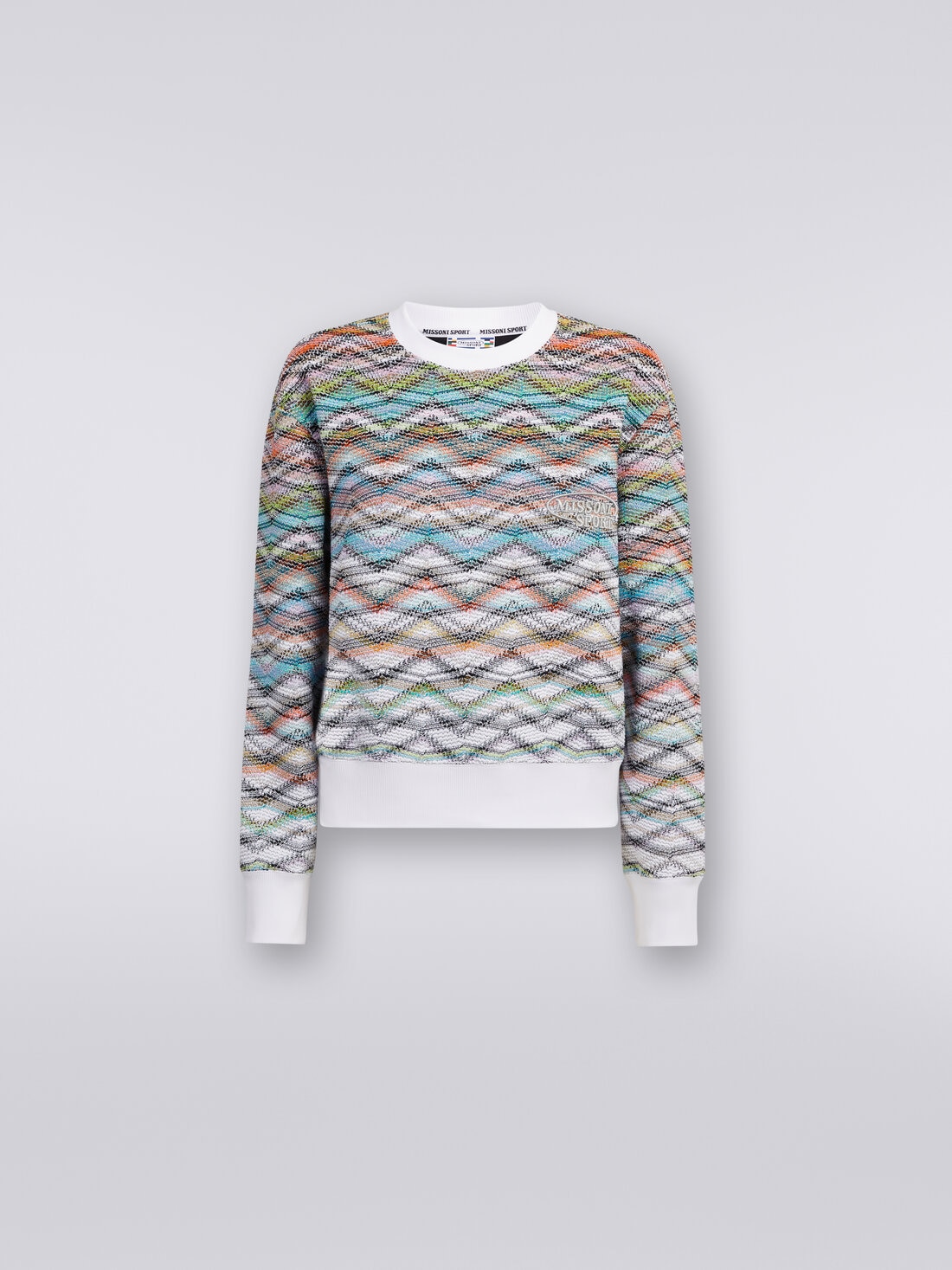Sweatshirt aus Strick mit Rundhalsausschnitt, Lurex und Logo, Mehrfarbig  - SS24SW05BC0048SM98A - 0