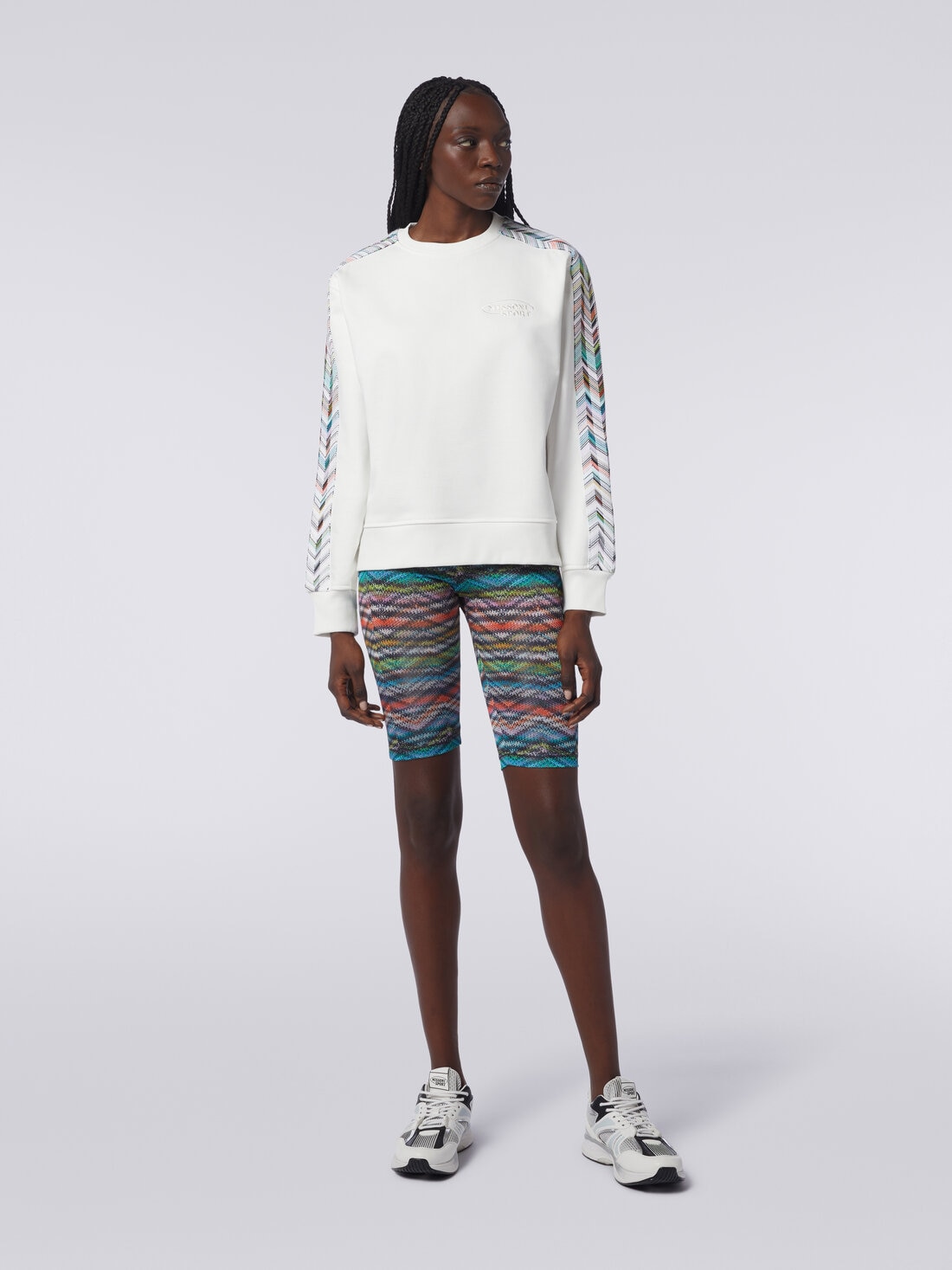 Crew-neck sweatshirt with logo and knitted details, Multicoloured  - SS24SW06BJ00JVS01BK - 1
