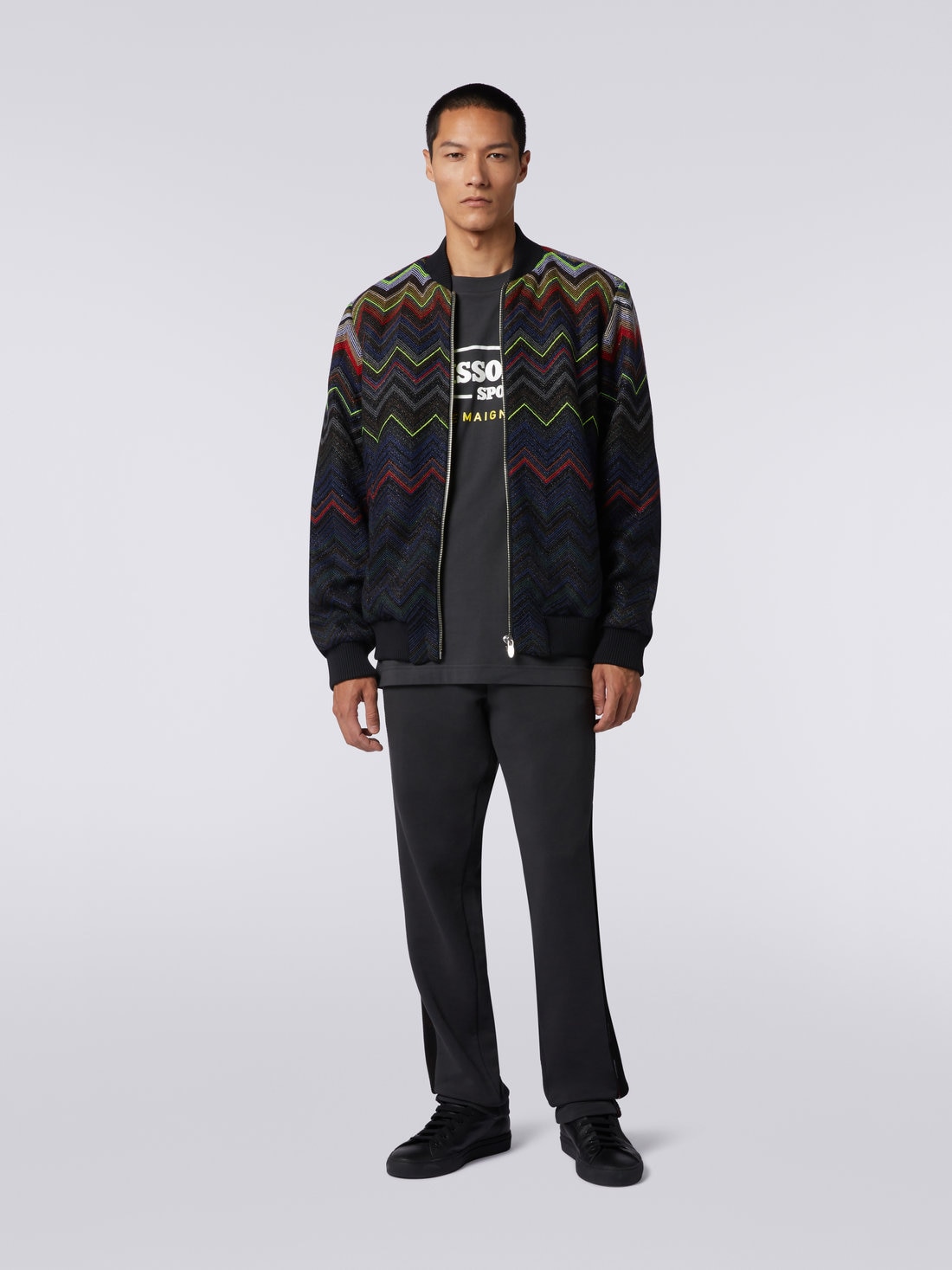 Wool and cotton blend chevron bomber jacket in collaboration with Mike Maignan, Multicoloured - TS23SC03BC0040SM950 - 1