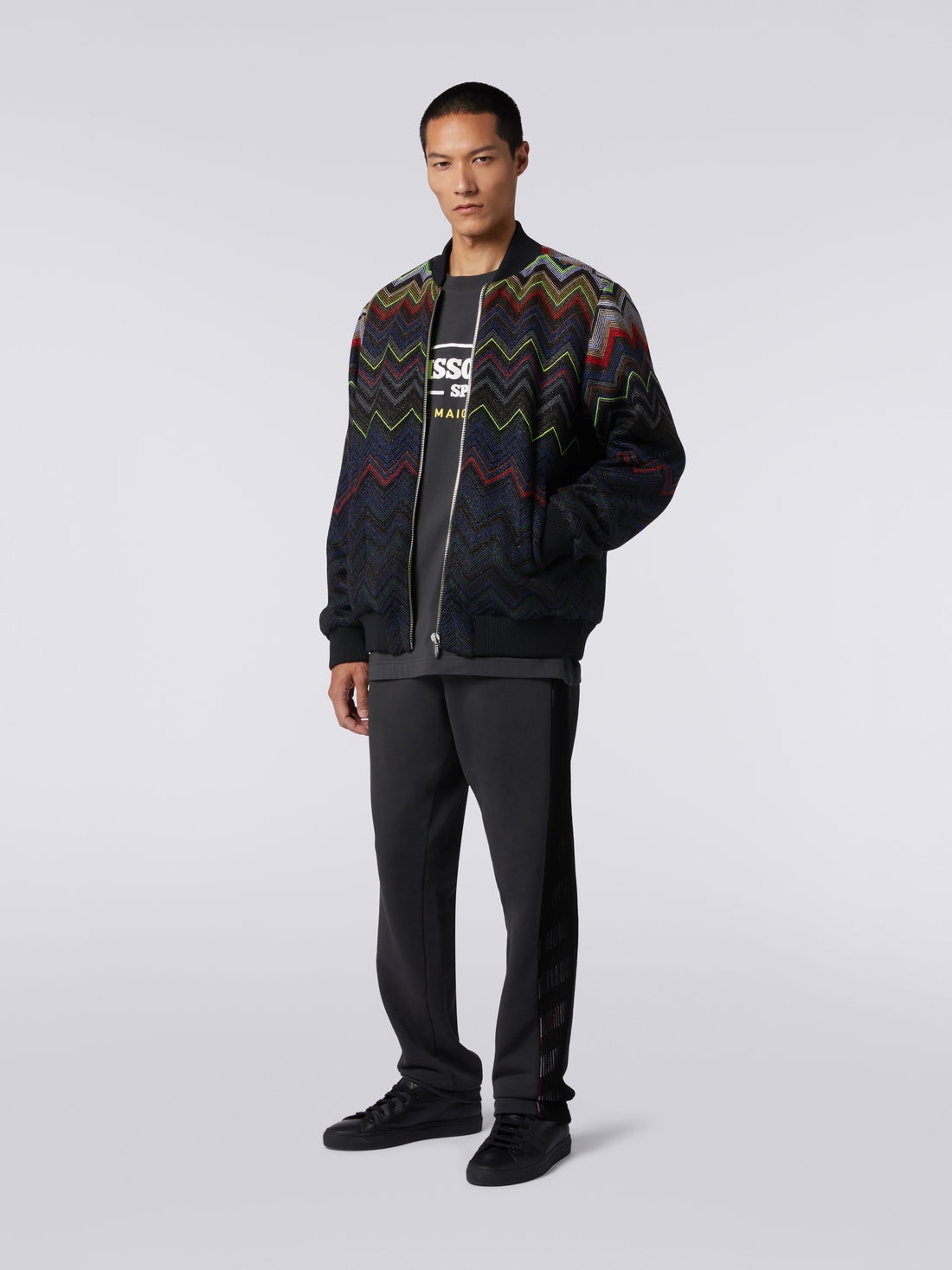 Bomber in misto lana e cotone chevron in collaborazione con Mike Maignan, Multicolore - TS23SC03BC0040SM950 - 2