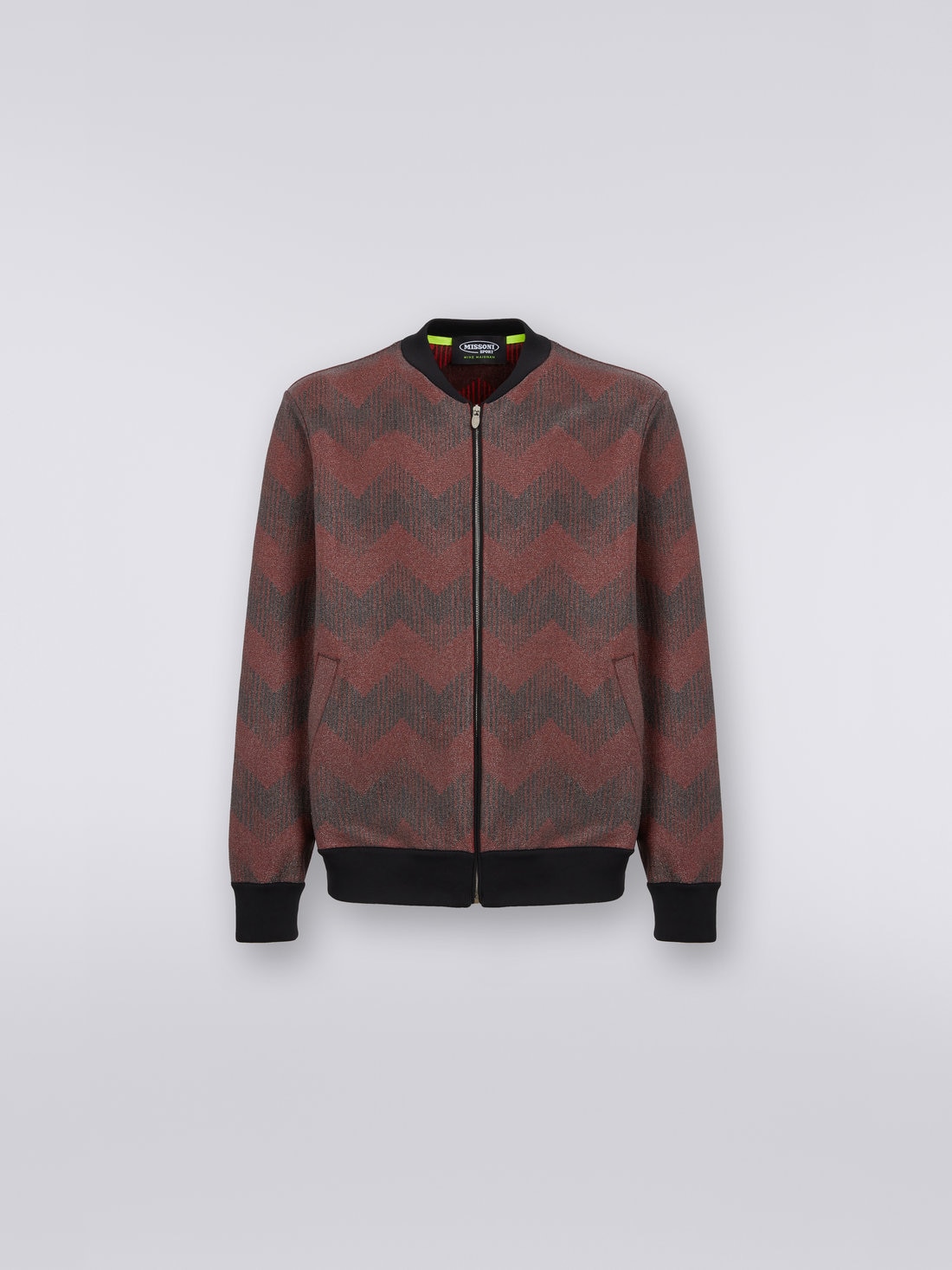 Cotton blend zigzag bomber jacket in collaboration with Mike Maignan, Black & Red - 0