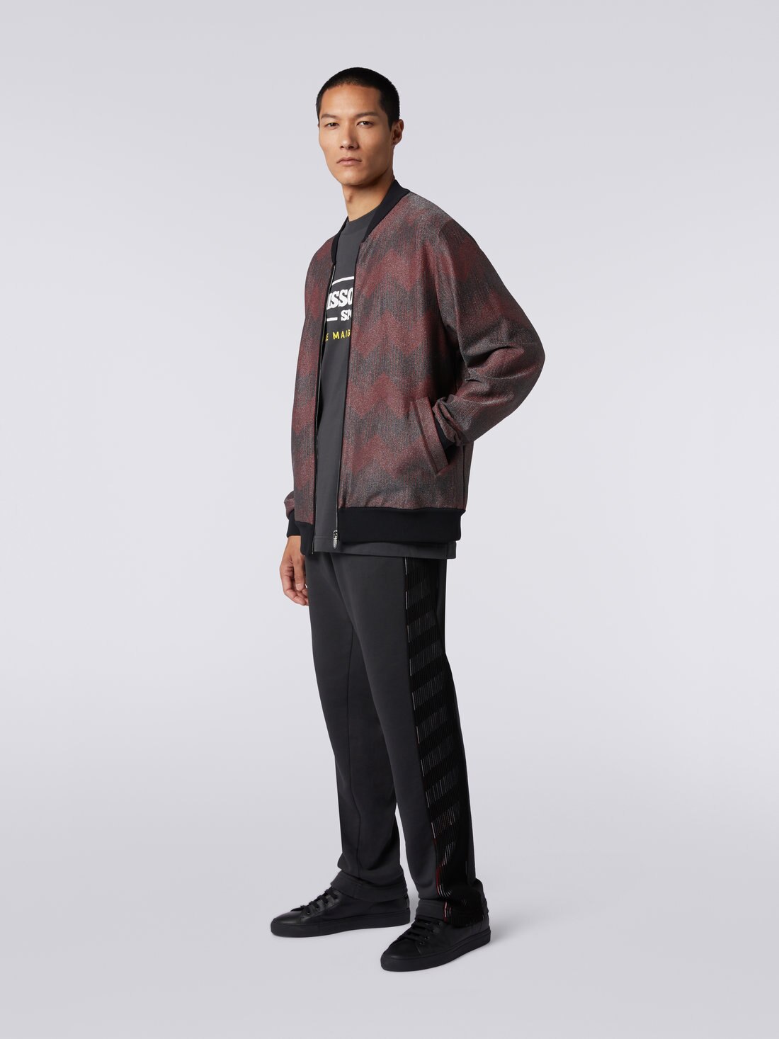 Bomber in misto cotone zig zag in collaborazione con Mike Maignan, Nero &  Rosso - TS23SC04BK031NS414U - 2