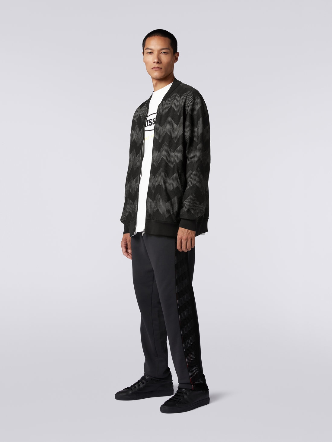 Bomber in misto cotone zig zag in collaborazione con Mike Maignan, Bianco & Nero - TS23SC04BK031NS91IB - 2